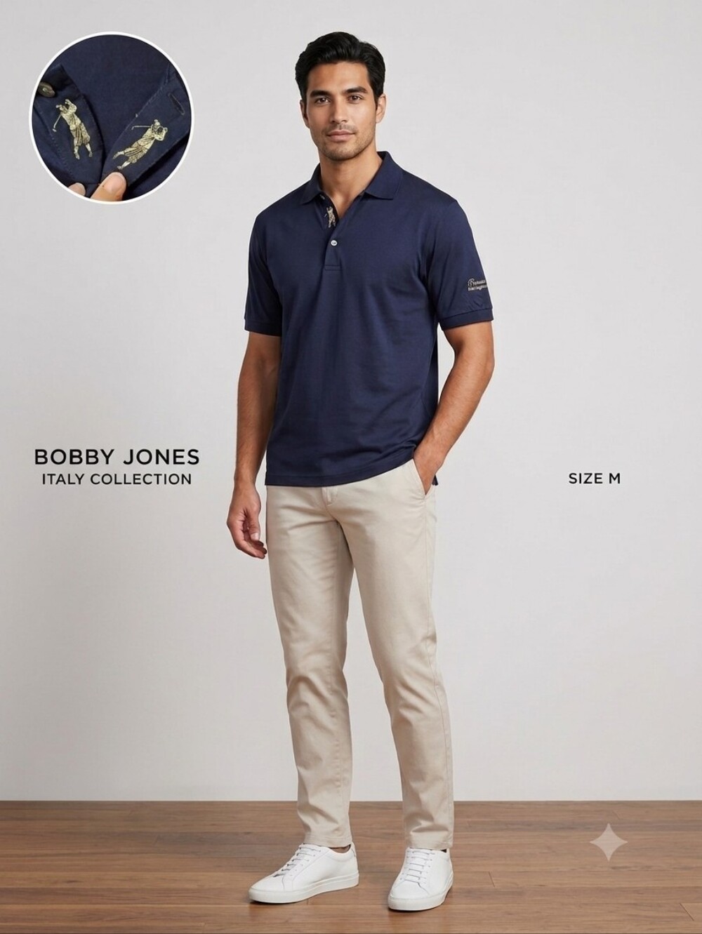 Bobby Jones Men Navy Blue 100% Cotton Golf Polo Shirt Made in Italy Size M